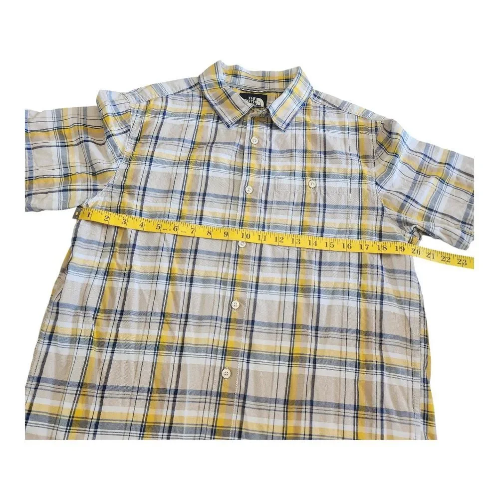The North Face Shirt Adult Size Medium Gray Yellow Plaid Button Up Mens Outdoors